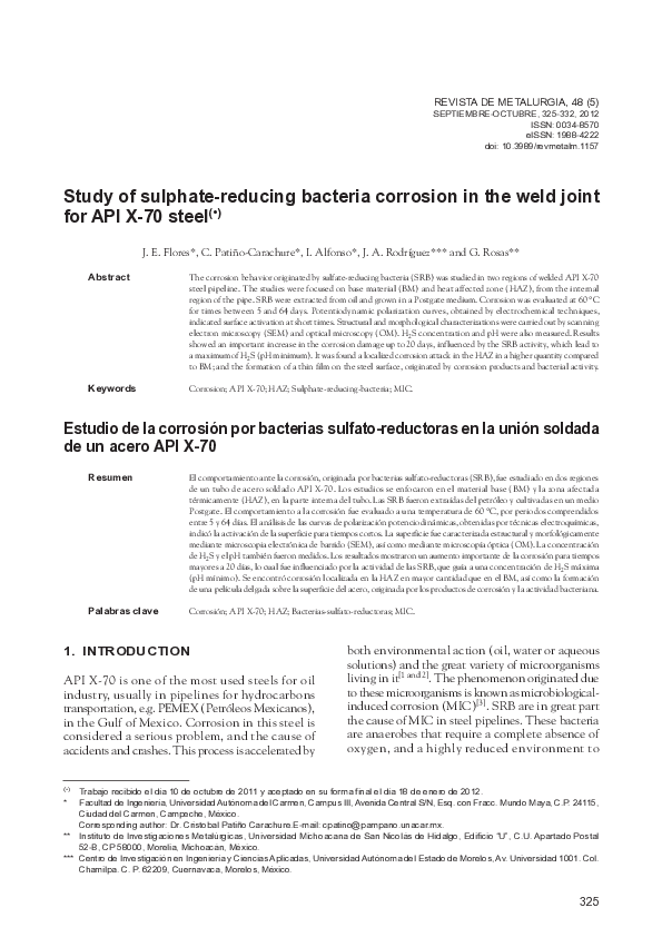 (PDF) Study of sulphate-reducing bacteria corrosion in the weld joint ...
