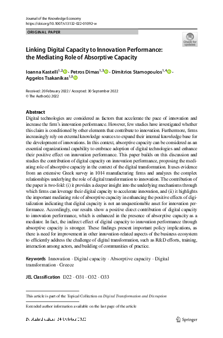 (PDF) Linking Digital Capacity to Innovation Performance: the Mediating ...