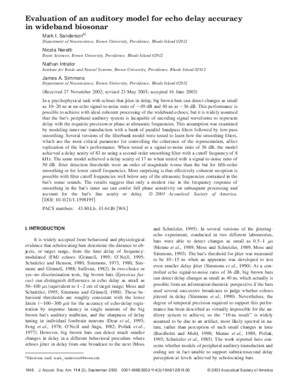 (PDF) Evaluation of an auditory model for echo delay accuracy in ...