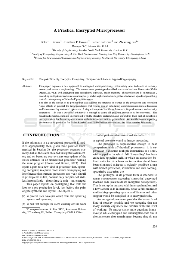 (PDF) A Practical Encrypted Microprocessor