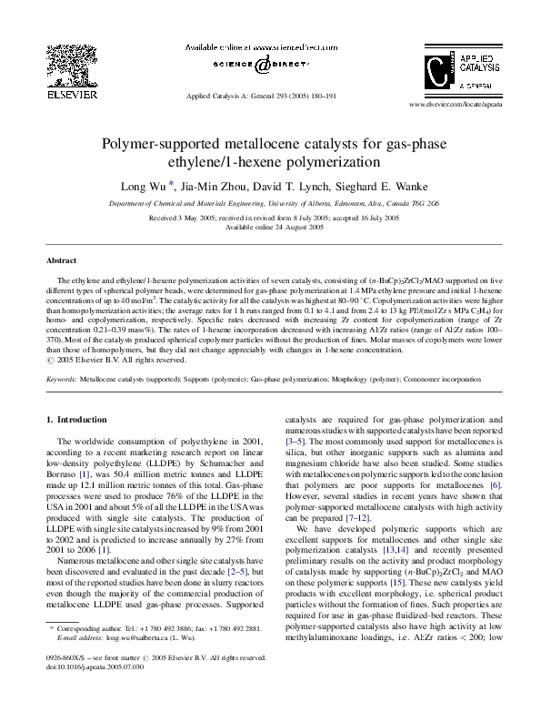 (PDF) Polymer-supported metallocene catalysts for gas-phase ethylene/1 ...