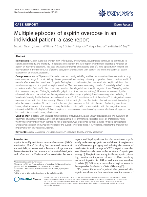 (PDF) Multiple episodes of aspirin overdose in an individual patient a case report Richard
