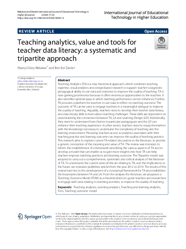 (PDF) Teaching analytics, value and tools for teacher data literacy: a ...