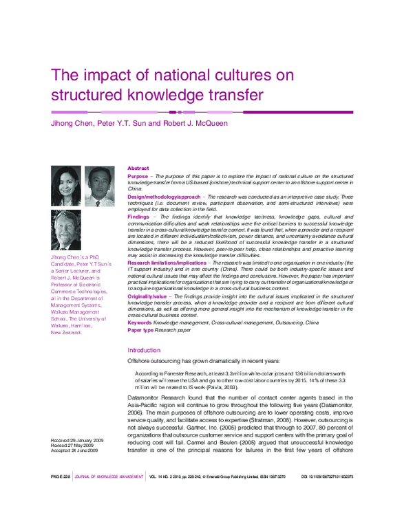 (PDF) The impact of national cultures on structured knowledge transfer