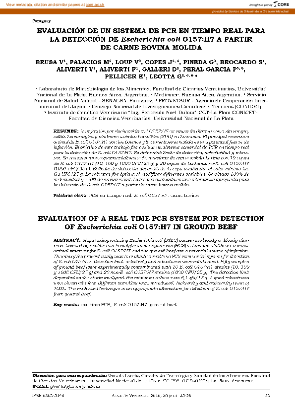 (PDF) Evaluation of a real time pcr system for detection of Escherichia ...