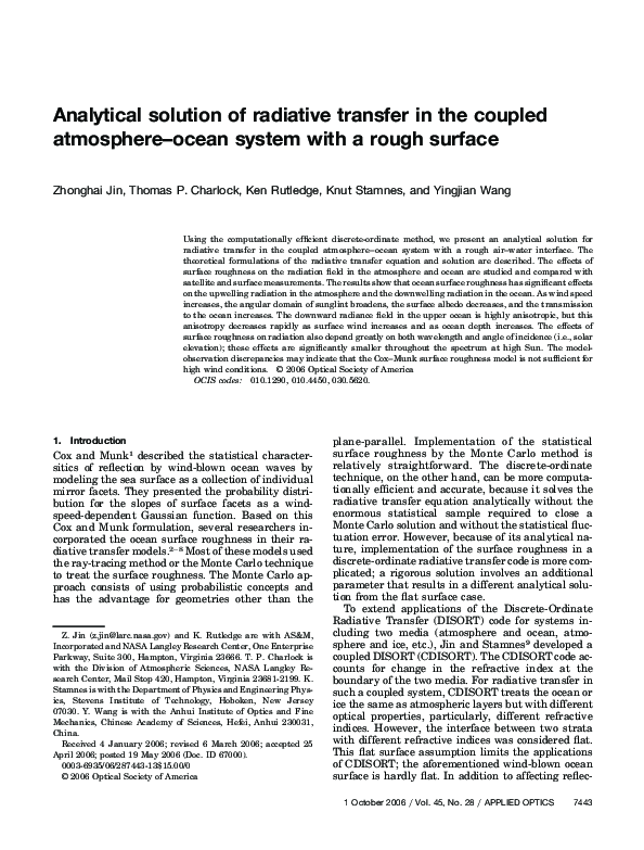 (PDF) Analytical solution of radiative transfer in the coupled ...