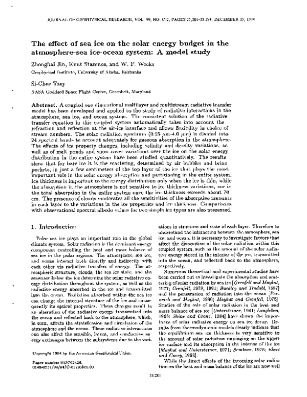 (PDF) The effect of sea ice on the solar energy budget in the ...