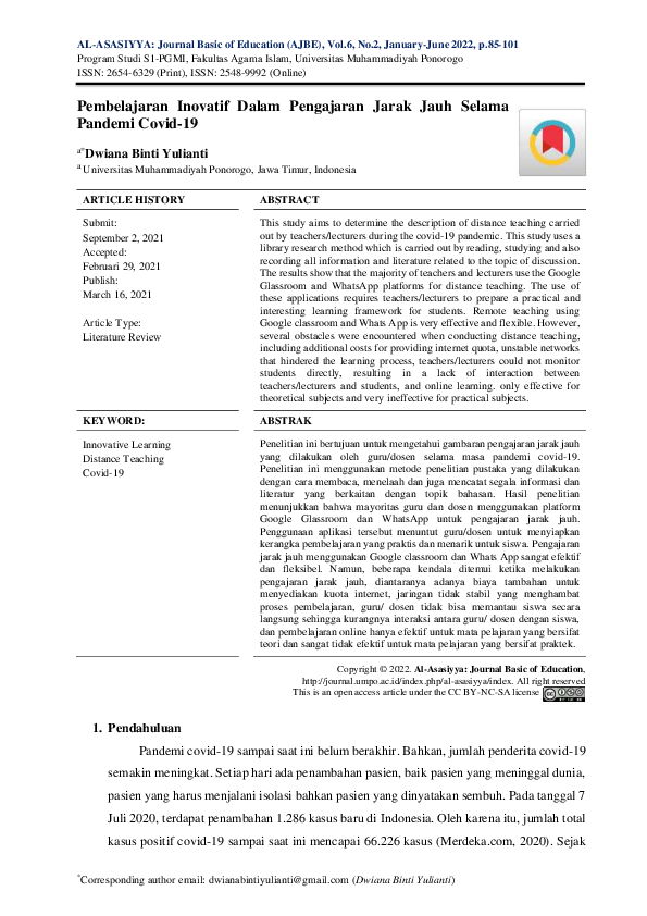 (PDF) Pembelajaran Inovatif Dalam Pengajaran Jarak Jauh Selama Pandemi ...