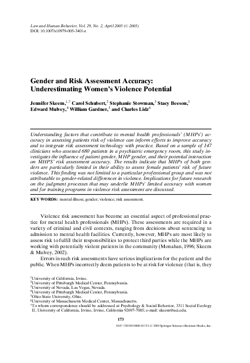 (PDF) Gender and Risk Assessment Accuracy: Underestimating Women's ...