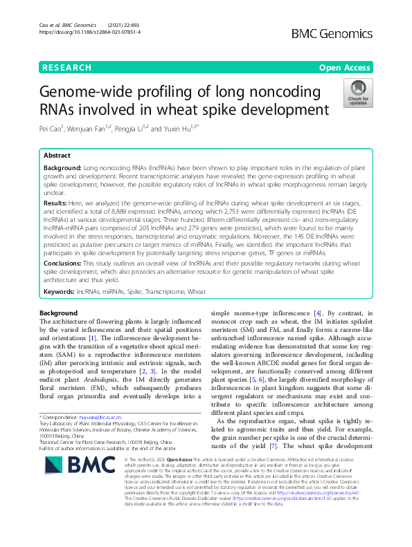 (PDF) Genome-wide profiling of long noncoding RNAs involved in wheat ...