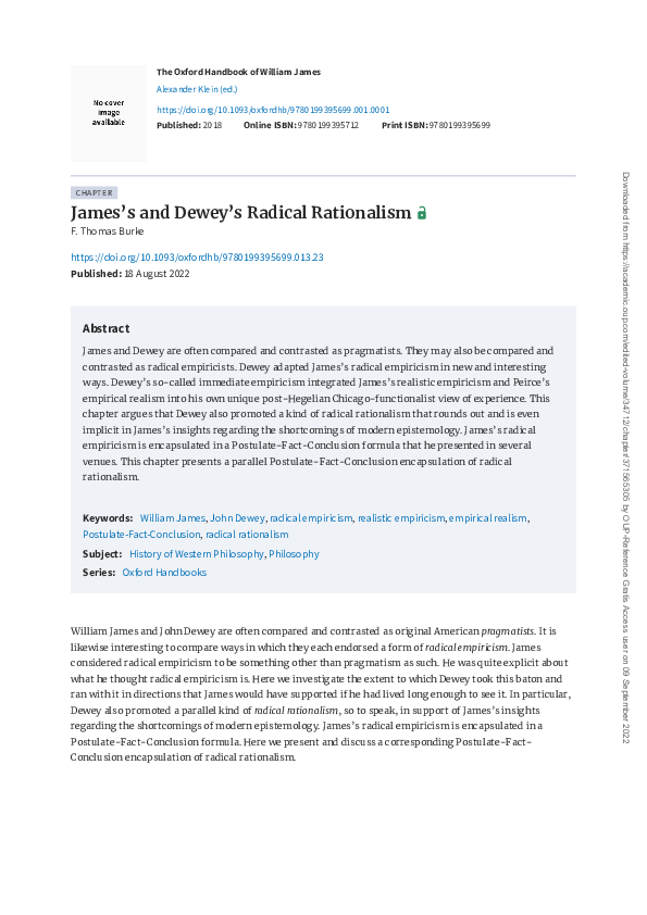 (PDF) James’s and Dewey’s Radical Rationalism
