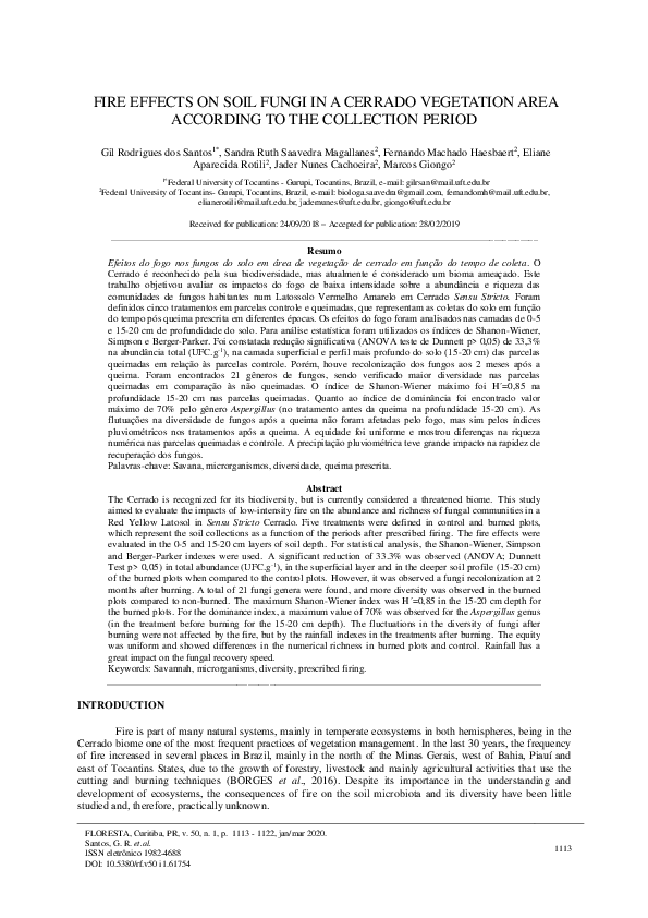 (PDF) Fire Effects on Soil Fungi in a Cerrado Vegetation Area According ...