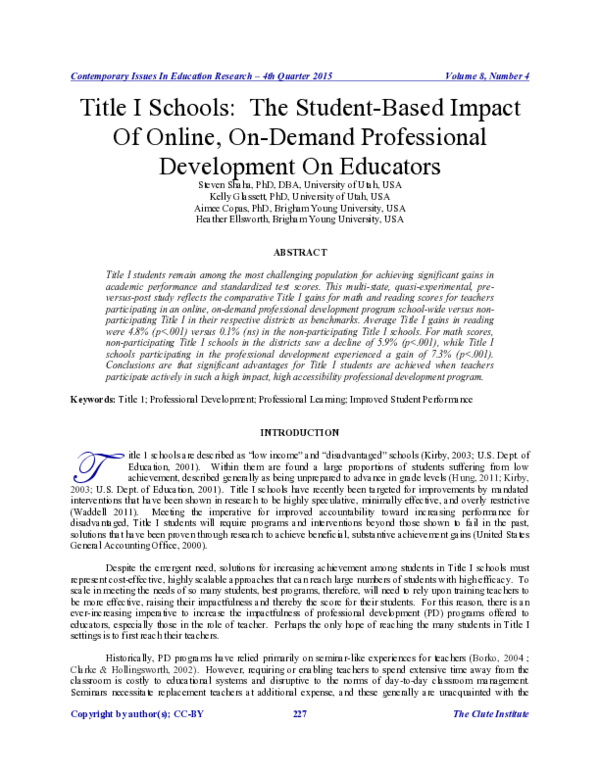 (PDF) Title I Schools: The Student-Based Impact Of Online, On-Demand ...