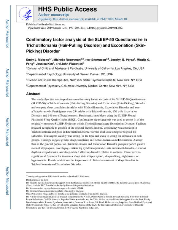 (PDF) Confirmatory Factor Analysis of the SLEEP50 Questionnaire in Trichotillomania (Hair