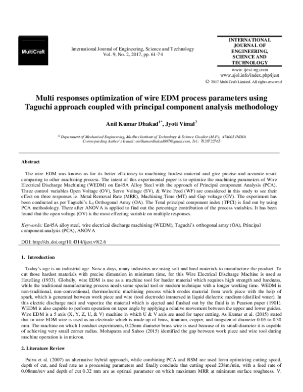 (PDF) Multi responses optimization of wire EDM process parameters using ...