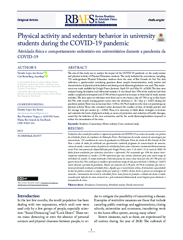 (PDF) Physical activity and sedentary behavior in university students ...