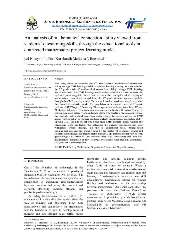 (PDF) An analysis of mathematical connection ability viewed from ...