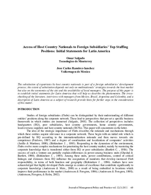 (PDF) Access of Host Country Nationals to foreign subsidiaries top ...