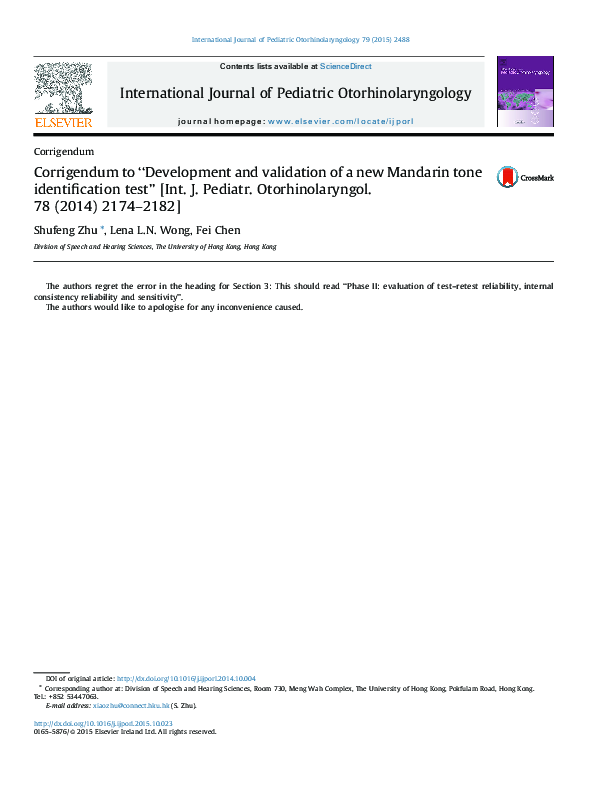 (PDF) Corrigendum to “Development and validation of a new Mandarin tone ...
