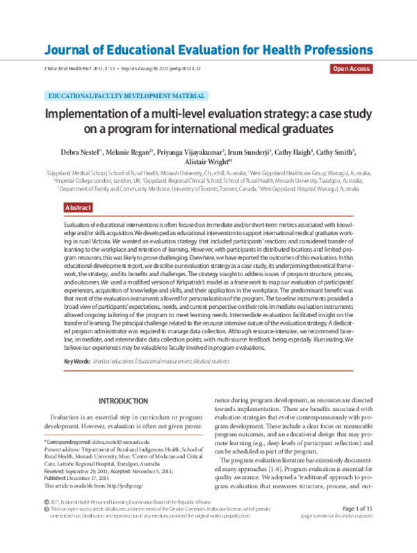 (PDF) Implementation of a multi-level evaluation strategy: a case study ...