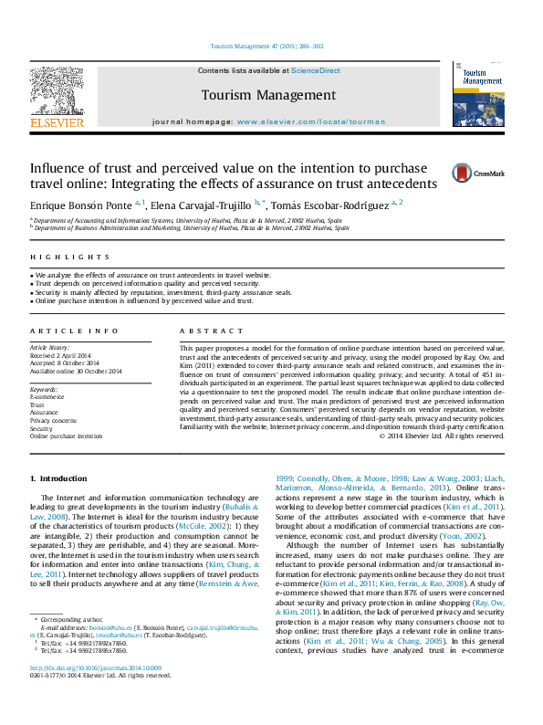(PDF) Influence of trust and perceived value on the intention to ...