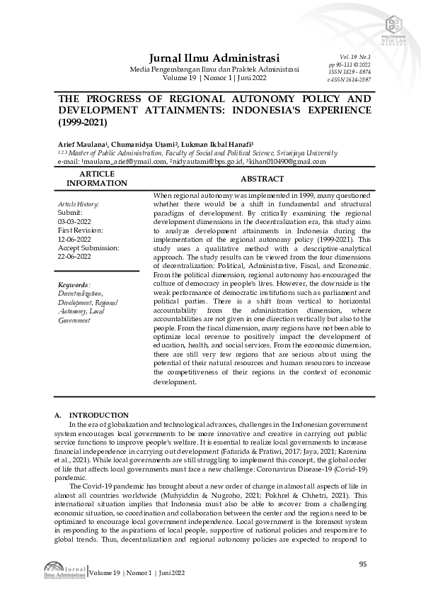 (PDF) The Progress of Regional Autonomy Policy and Development ...