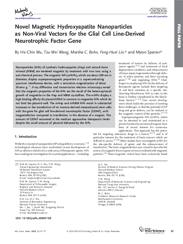 (PDF) Novel Magnetic Hydroxyapatite Nanoparticles as Non-Viral Vectors ...