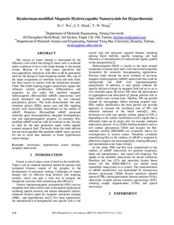(PDF) Hyaluronan-modified Magnetic Hydroxyapatite Nanoparticles for ...