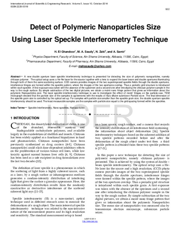 (PDF) Detect of Polymeric Nanoparticles Size Using Laser Speckle