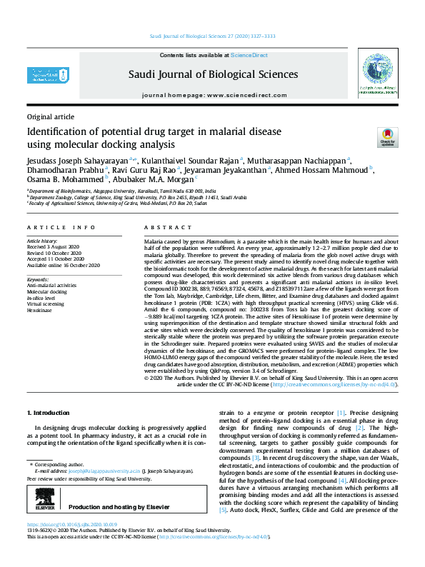 (PDF) Identification of potential drug target in malarial disease using ...
