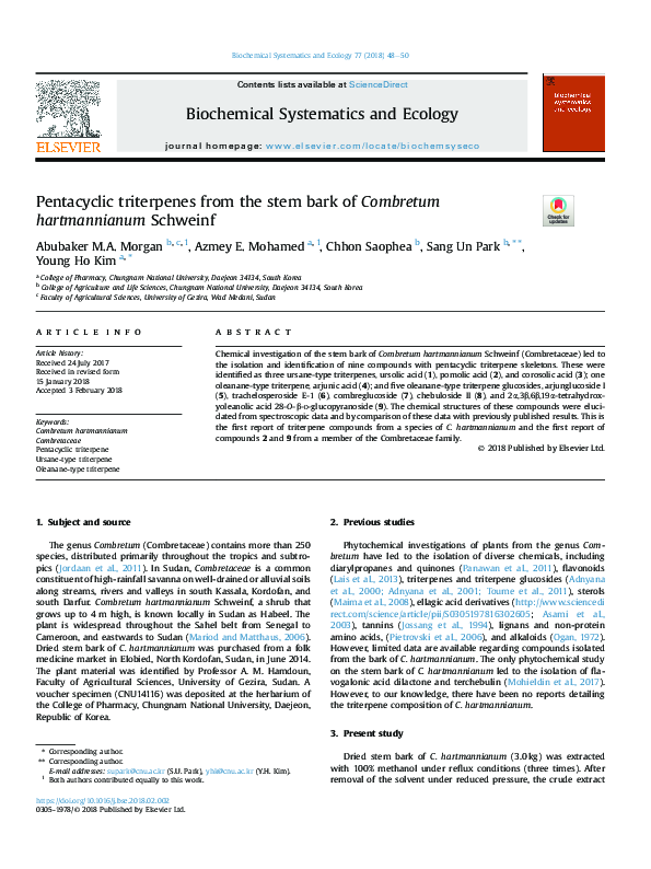 (PDF) Pentacyclic triterpenes from the stem bark of Combretum ...