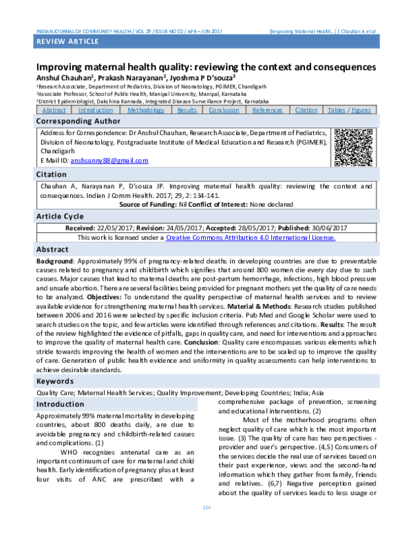 (PDF) Improving maternal health quality: reviewing the context and ...