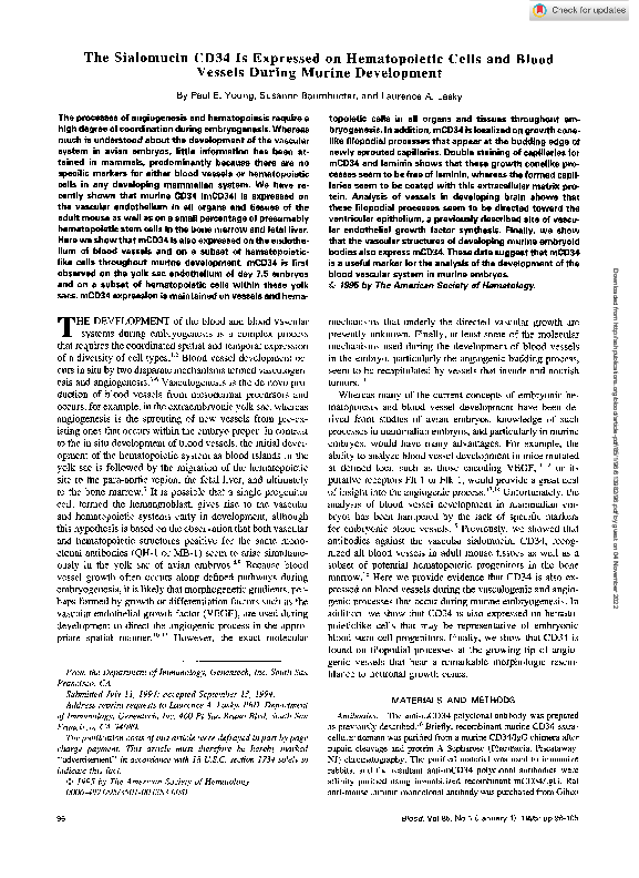 (PDF) The sialomucin CD34 is expressed on hematopoietic cells and blood ...