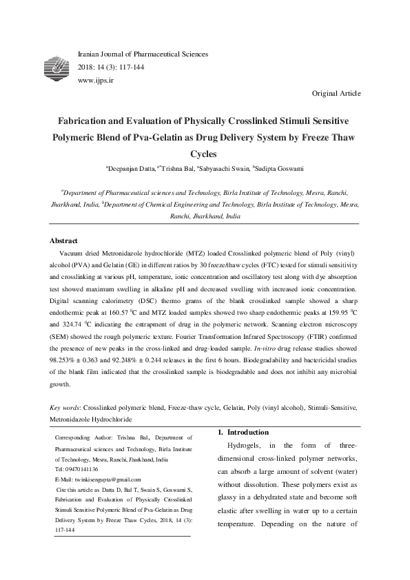 (PDF) Fabrication and Evaluation of Physically Crosslinked Stimuli ...