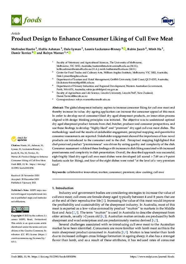 (PDF) Product Design to Enhance Consumer Liking of Cull Ewe Meat