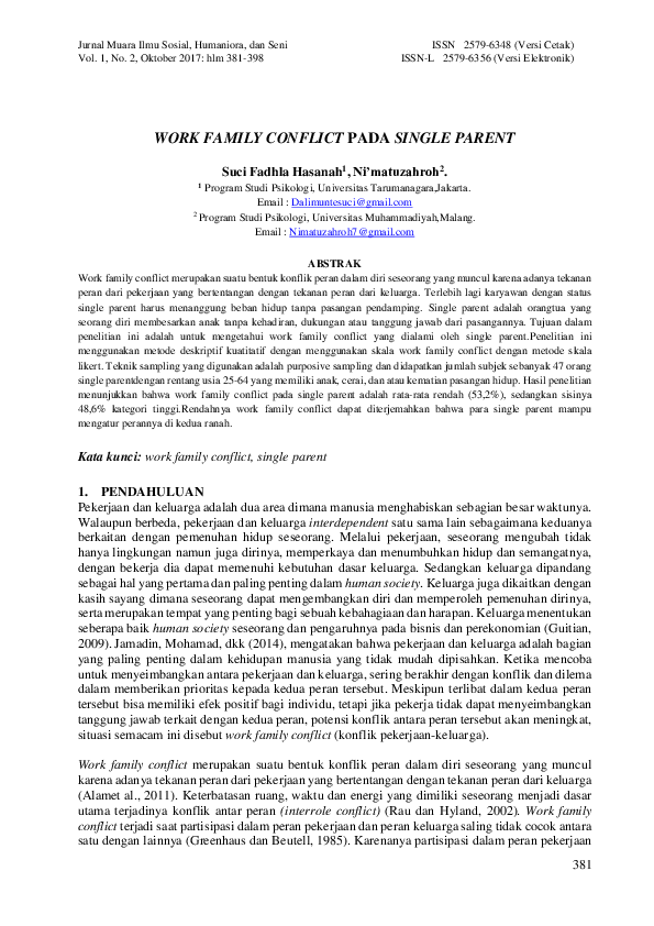 (PDF) Work Family Conflict Pada Single Parent