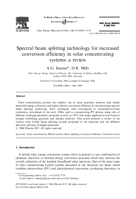(PDF) Spectral beam splitting technology for increased conversion ...