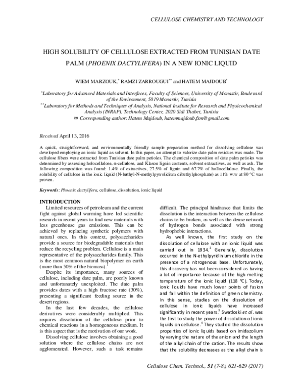 (PDF) High Solubility of Cellulose Extracted from Tunisian Date Palm ...