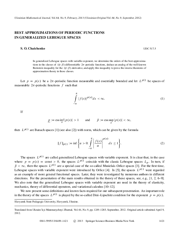 (PDF) Best approximations of periodic functions in generalized lebesgue ...