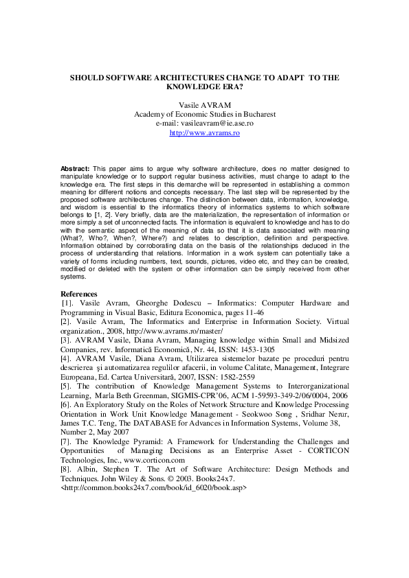 (PDF) Should Software Architectures Change to Adapt to the Knowledge Era