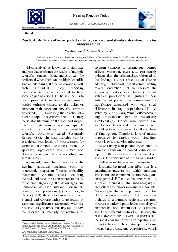 (PDF) Practical calculation of mean, pooled variance, variance, and ...