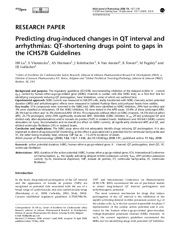 (PDF) Predicting druginduced changes in QT interval and arrhythmias