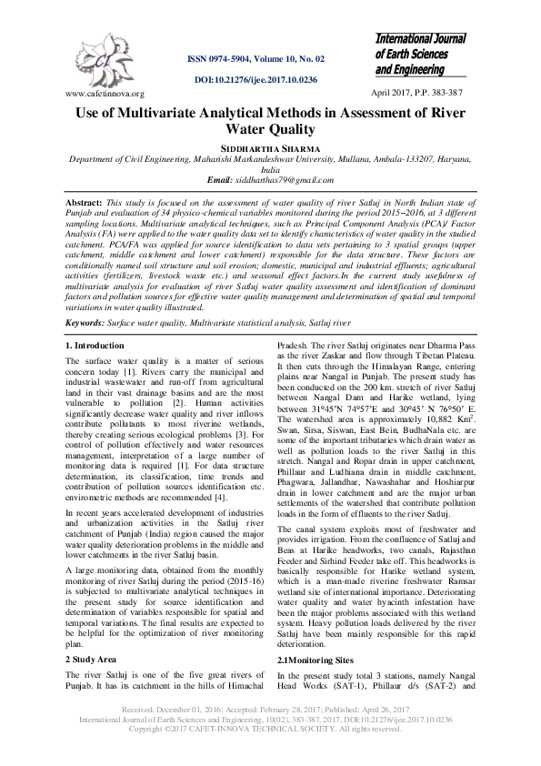 (PDF) Use of Multivariate Analytical Methods in Assessment of River ...