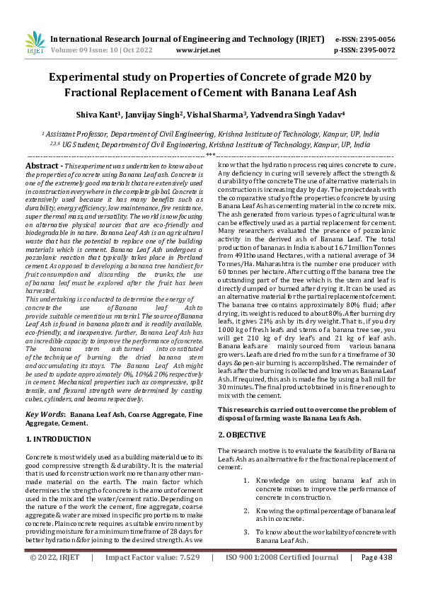 (PDF) Experimental study on Properties of Concrete of grade M20 by ...