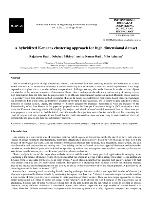 (PDF) A hybridized K-means clustering approach for high dimensional dataset