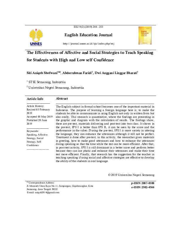 (PDF) THE EFFECTIVENESS OF AFFECTIVE AND SOCIAL STRATEGIES TO TEACH ...