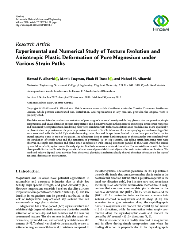 (PDF) Experimental and Numerical Study of Texture Evolution and ...