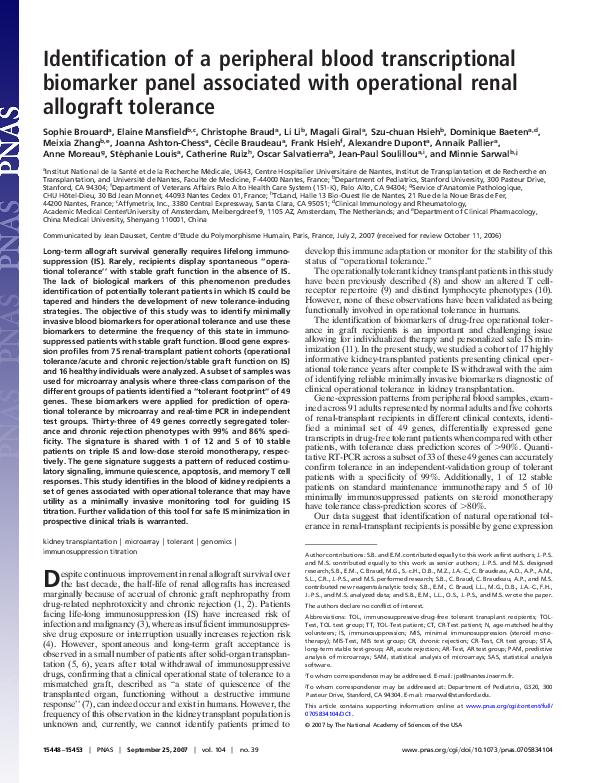 (PDF) Identification of a peripheral blood transcriptional biomarker ...