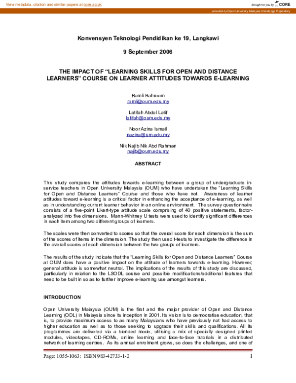 (PDF) The Impact Of" Learning Skills For Open And Distance Learners ...