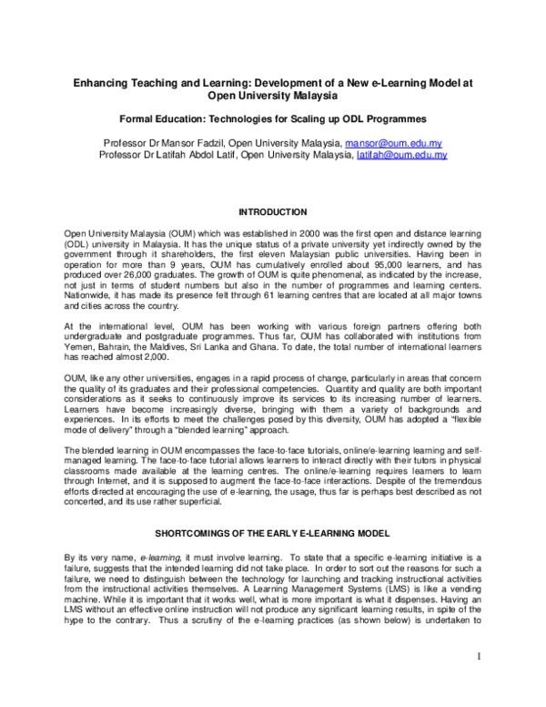 (PDF) Enhancing Teaching and Learning : Development of a New e-Learning ...
